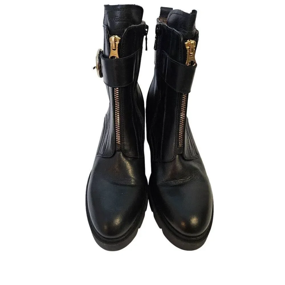 Nero Giardini black leather platform ankle boots. Size 40(10).